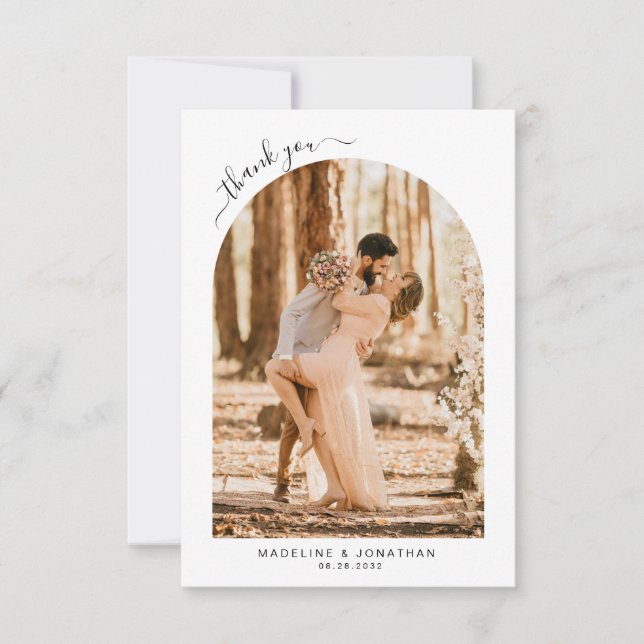 Svart Elegant-fotodoor Bröllop Tack Kort (Framsida)