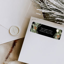 Svart Elegant Gräs Wandan och Greenery | Jul Returadress Etikett