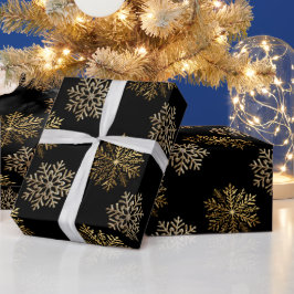 Svart Elegant Guld Snöflingor Mönster Nyår Presentpapper