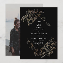 Svart Elegant Hand plockade botaniskt fotfoto från Spara Datumet