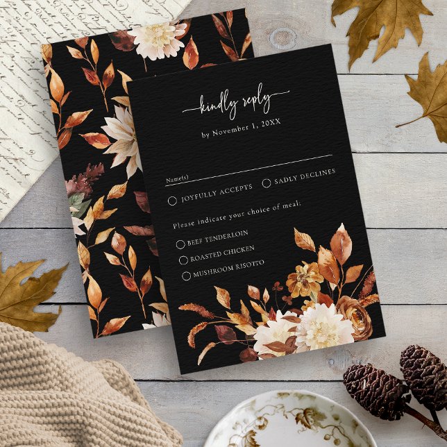 Svart Elegant Höst OSA Kort (Black Elegant Fall RSVP Card
)