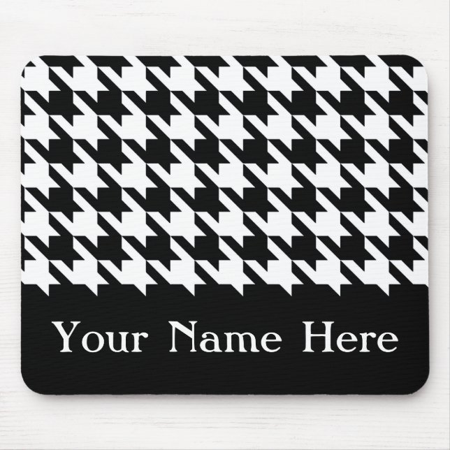 Svart Elegant Houndstooth med eget namn Musmatta (Framsidan)