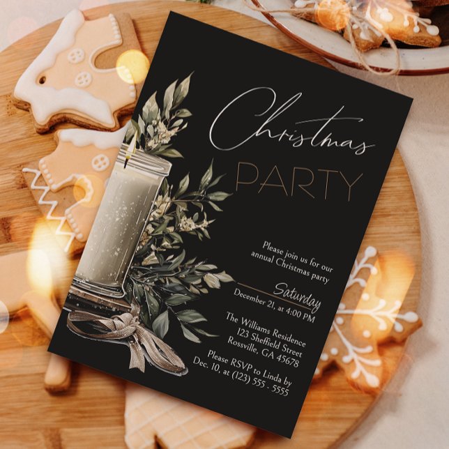 Svart Elegant - Julfest för julljus Inbjudningar (Invite your guests to your Christmas celebration with this heartwarming holiday invitation.)