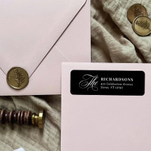 Svart elegant kalligrafi bröllopsreturadress