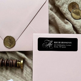 Svart elegant kalligrafi bröllopsreturadress returadress etikett