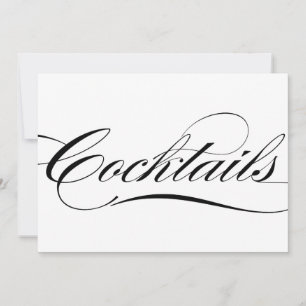 Svart Elegant Kalligrafi Cocktail Bröllopsskylt Inbjudningar