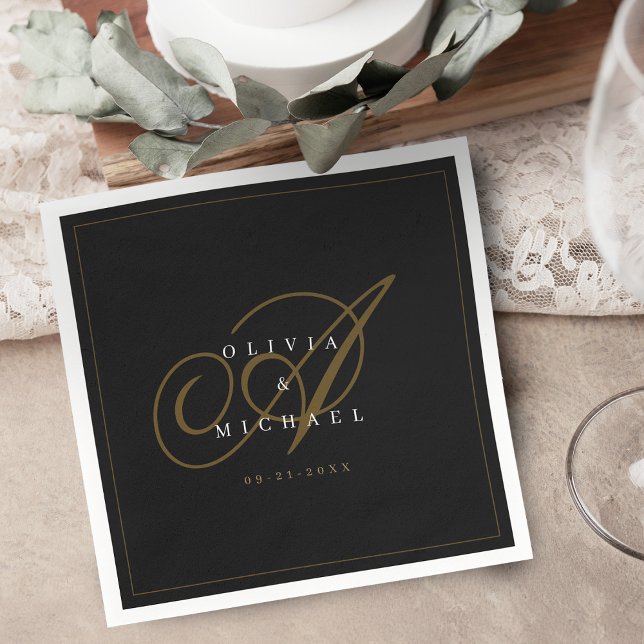 Svart elegant klassisk kalligrafi vintage bröllop pappersservett (Black elegant classic calligraphy vintage wedding napkins)