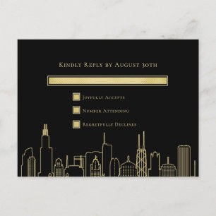 Svart Elegant Las Vegas Bröllop RSVP-kort Vykort