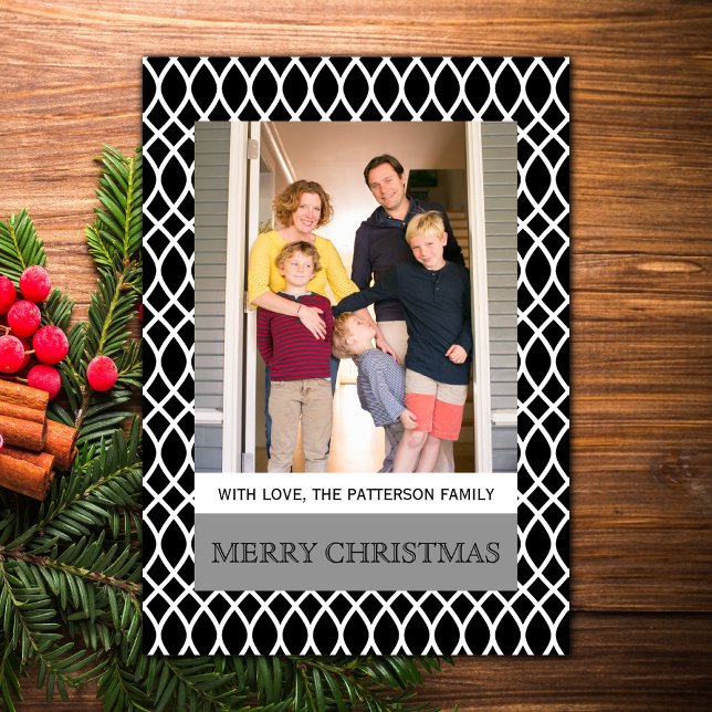 Svart Elegant Lattice-Helgdag - fotopatkort Julkort (Black Elegant Lattice Holiday Photo Card)