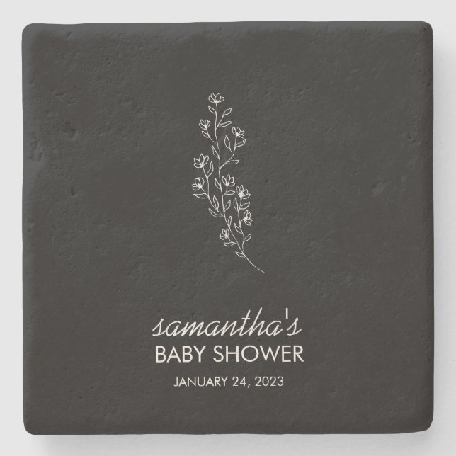 Svart elegant linje konst blomma stenunderlägg (Framsidan)