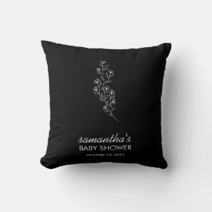 Svart Elegant Liten Handritad Skiss Blomma Kudde