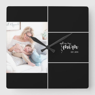 Svart Elegant Mamma Etablerad Böjd Lägg Till Foto Fyrkantig Klocka