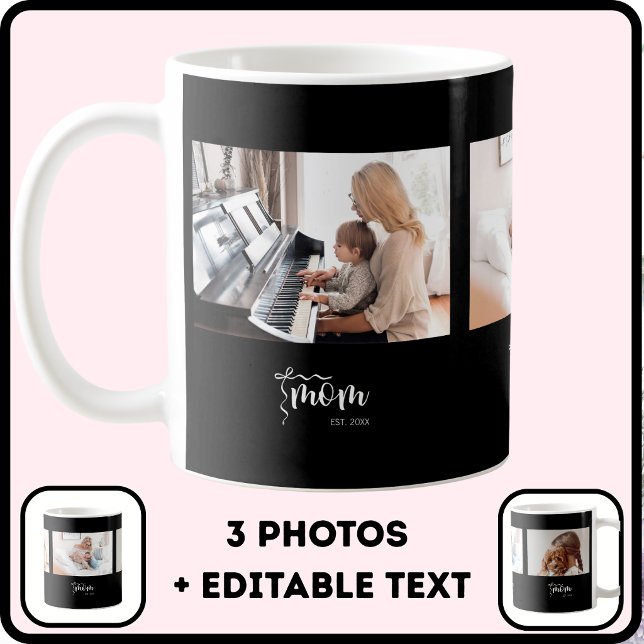 Svart Elegant Mamma Grundad Båge Lägg till 3 Bilde Kaffemugg (Skapare uppladdad)