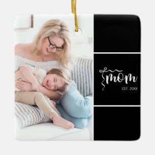 Svart Elegant Mamma Grundad Båge Lägg till Foto Julgransprydnad Keramik