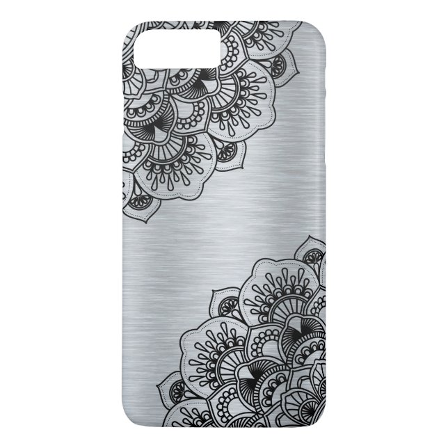 Svart elegant mandala med silver metallrygg Case-Mate iPhone skal (Baksida)