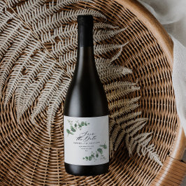 Svart elegant modern eukalyptus sparar datumchicen vinflaska etikett