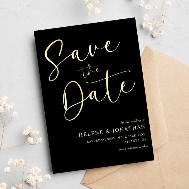 Svart Elegant Modern Minimalist Bröllop Spara Datumet (Black Elegant Modern Minimalist Wedding Save The Date)