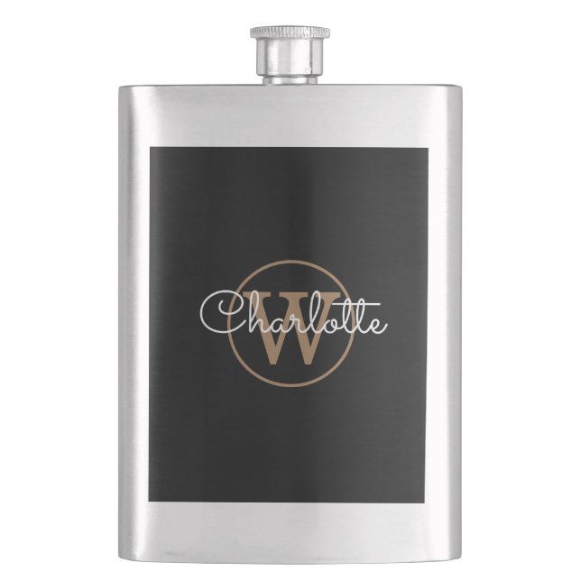 Svart elegant modern skrift med guldmonogram  fickplunta (Framsidan)