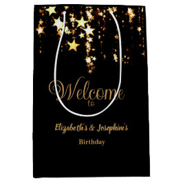 Svart elegant och guld-stjärnor, dubbla-födelsedag