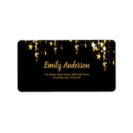 Svart elegant och guld-stjärnor, dubbla-födelsedag adressetikett