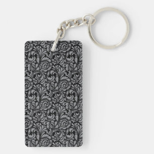 Svart elegant och silverdamastblommönster