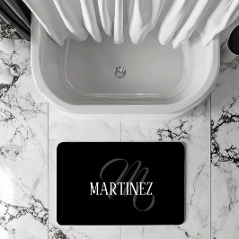 Svart Elegant Personlig efternamn | NAMN Badrumsmatta