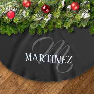 Svart Elegant Personlig Efternamn Namn Julgransmatta Borstad Polyester