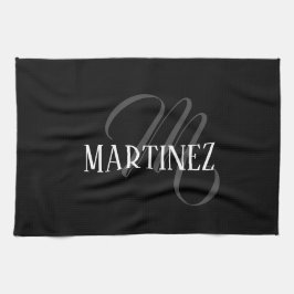 Svart Elegant Personlig efternamn | NAMN Kökshandduk