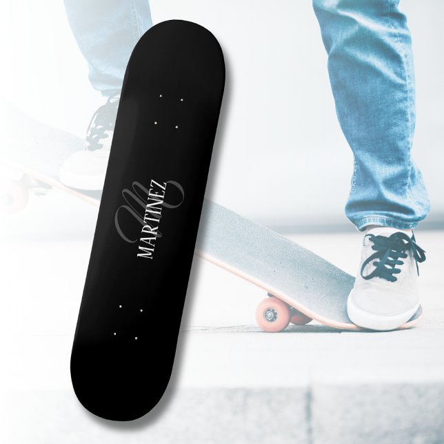 Svart Elegant Personlig efternamn | NAMN Mini Skateboard Bräda 18,5 Cm (Skapare uppladdad)
