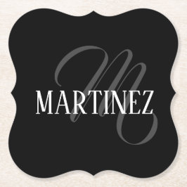 Svart Elegant Personlig efternamn | NAMN Underlägg Papper