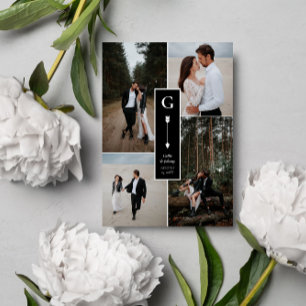 Svart Elegant Pil Bröllop Photo Collage Tack Kort