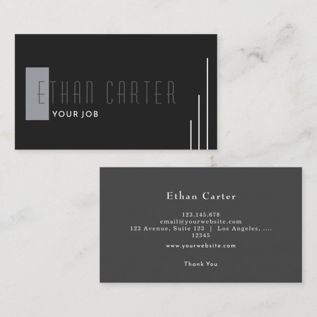 Svart Elegant Professionell Monogram Visitkort (Fram/baksida)