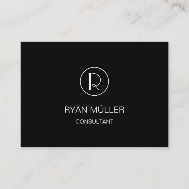 Svart elegant professionellslätt och Monogram Visitkort (Framsida)