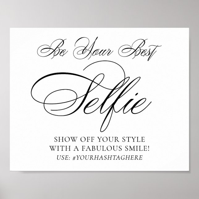 Svart elegant Selfie Smile-skript | Hashtag Poster (Framsidan)