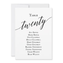 Svart Elegant, skript Bordsnummer 20, sittdiagram