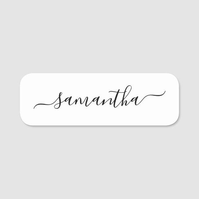 Svart elegant skript underskrift skrift namnbricka (Framsida)