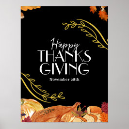Svart Elegant Thanksgiving middag fest Utskrivbar Poster