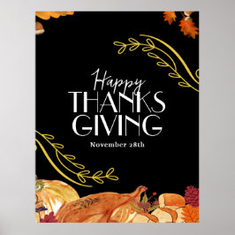 Svart Elegant Thanksgiving middag party utskrivbar Poster