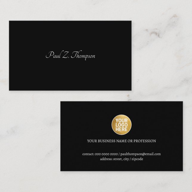 Svart elegant visitkort med logotyp (Fram/baksida)
