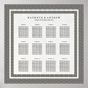 Svart Elegant+Vit Seigaiha-sätesdiagram Poster