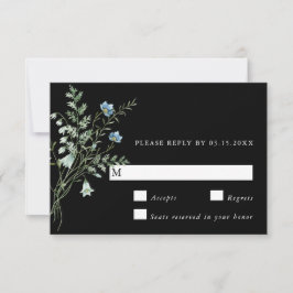 Svart Elegant Watercolor Wildblommor Bröllop OSA