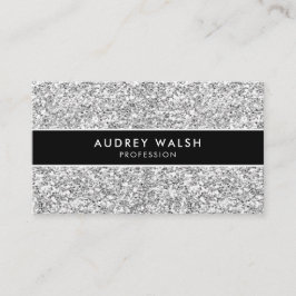 Svart, elegantSilver GLITTER Sequin Black Stripe Visitkort