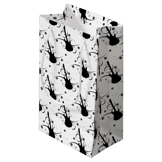 Svart elektriskt gitarr med Blommönster (Framsidan Vinklad)