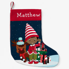 Svart elf-pojke med Rudolph Liten Julstrumpa