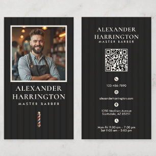 Svart Elfenben Master Barber Foto QR Affärskort Visitkort