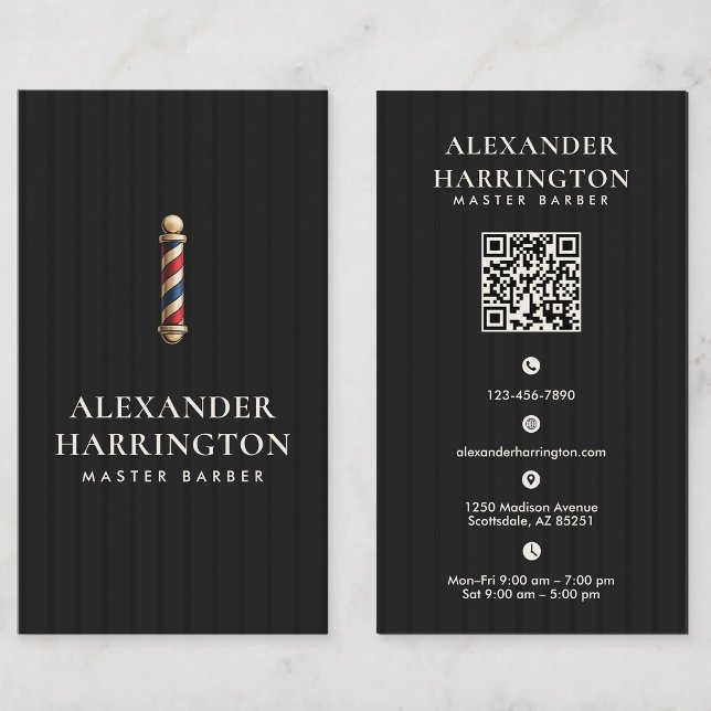 Svart Elfenben Master Barber Qr Kod Affärskort Visitkort (Skapare uppladdad)