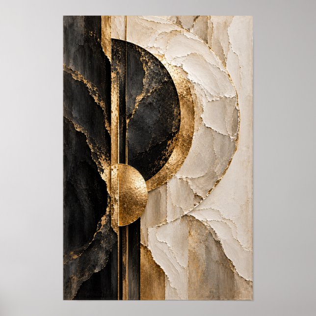 Svart Elfenbens- och Guld Cirkel Geometrisk Väggko Poster (Framsidan)