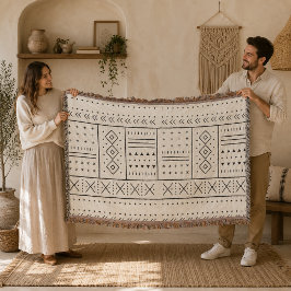 Svart Elfenbens Tribal Geometriskt Mönster | Moder Filt