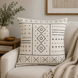 Svart Elfenbens Tribal Geometriskt Mönster | Moder Kudde
