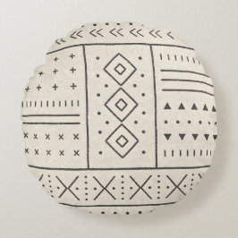Svart Elfenbens Tribal Geometriskt Mönster | Moder Rund Kudde
